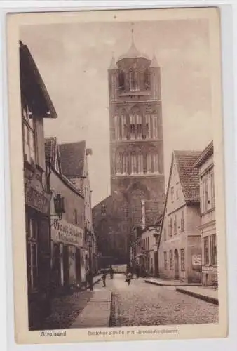 98340 Ak Stralsund Bottcher-Straße mit Jacobi-Kirchturm um 1910