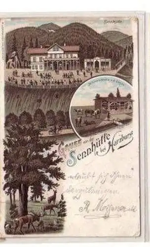 48901 Ak Litho Gruss von der Sennhütte bei Harzburg 1896