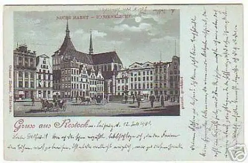 00983 Mondscheinkarte Gruß aus Rostock Marienkirche1901