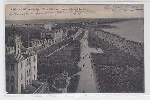 62177 Ak Ostseebad Warnemünde Blick auf Promenade und Strand 1917