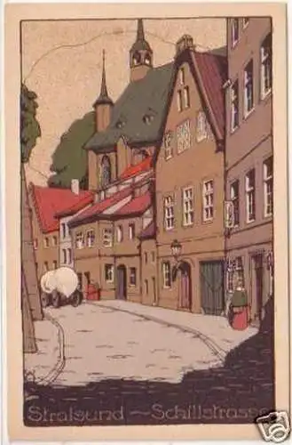 24010 Künstler Ak Stralsund Schillstrasse um 1925