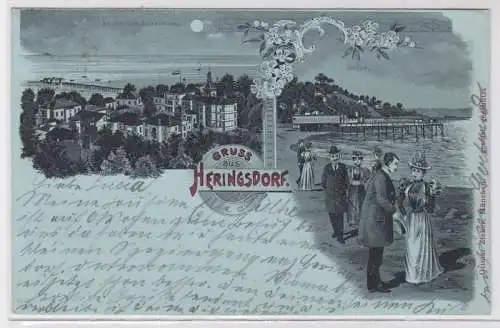 76748 Mondschein AK Gruss aus Heringsdorf - Kaiser Wilhelm Brücke & Culm 1898