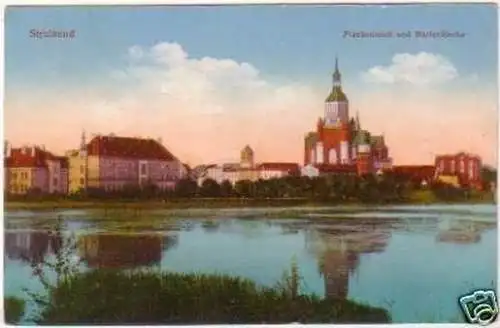 20288 Ak Stralsund Frankenteich und Marienkirche 1916