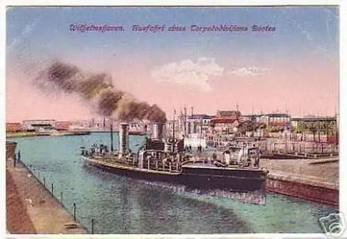 08060 Ak Wilhelmshaven Ausfahrt eines Torpedobootes1925