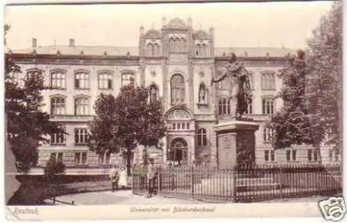 25068 Ak Rostock Universität mit Blücherdenkmal 1906