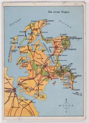 95250 Ak Die Insel Rügen Landkarte 1936