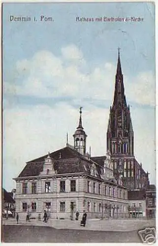 16185 Ak Demmin Rathaus mit Bartholomäi Kirche 1914