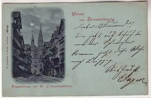 67220 Mondscheinkarte Gruß aus Braunschweig Hagenbrücke 1902