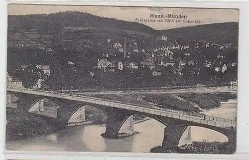 65481 Feldpost Ak Hann.-Münden Fuldapartie mit Blick auf Cattenbühl 1918