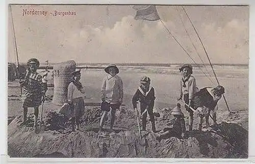 07854 Ak Norderney Kinder am Strand beim Burgenbau 1911