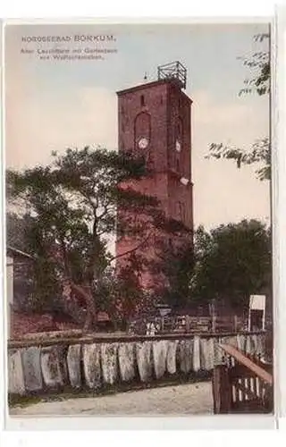 44752 Ak Nordseebad Borkum alter Leuchtturm mit Gartenzauen aus Walfischknochen