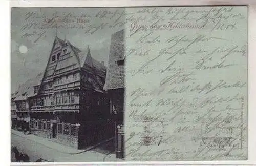 57026 Mondscheinkarte Gruß aus Hildesheim altdt. Haus 1904