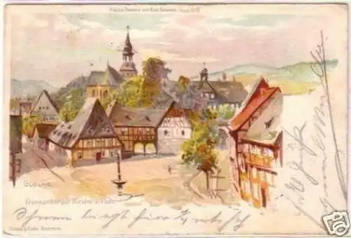 20903 Litho Goslar Frankenberger Kirche u. Plan 1900