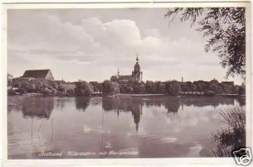 24796 Ak Stralsund Küterdamm mit Marienkirche 1935