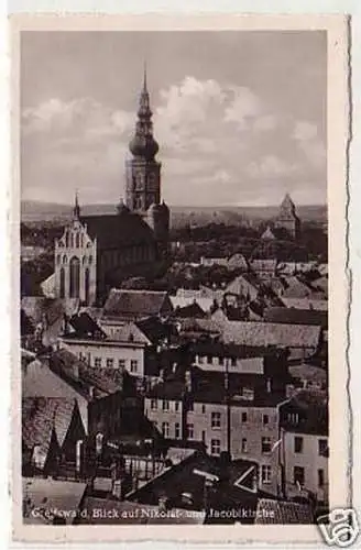 24211 Ak Greifswald Blick auf Nikolai- und Jacobikirche