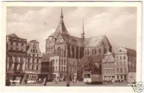 25441 Ak Rostock Blick auf die Marienkirche 1955