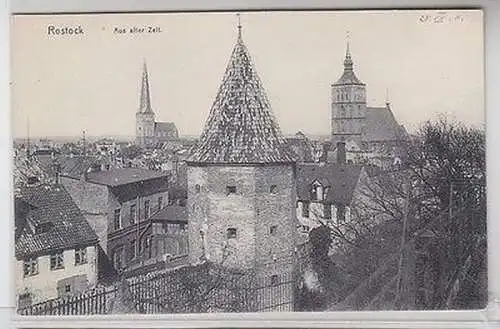 42550 Ak Rostock "Aus aller Zeit" Totalansicht um 1910