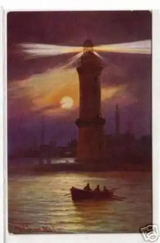 07523 Ak Leuchtturm Warnemünde um 1920