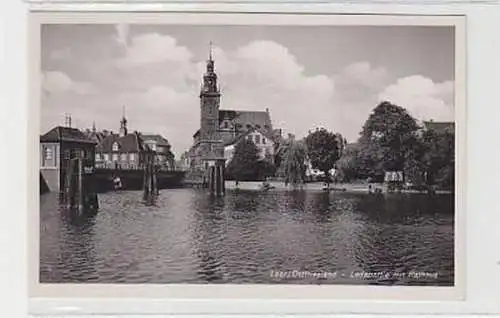 37796 Ak Leer Ostfriesland Ledapartie mit Rathaus 1940