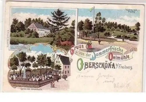 57589 Ak Lithographie Gruß von der Sommerfrische Oelmühle Oberschöna b. Freiberg