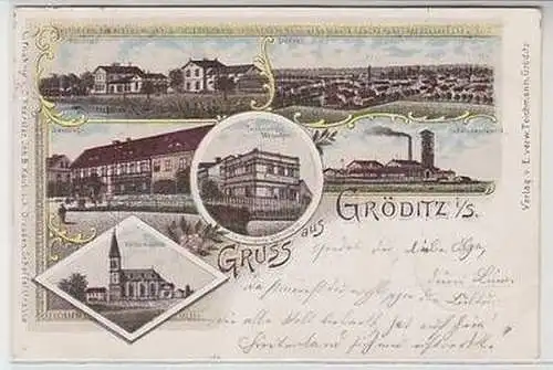 58111 Ak Lithografie Gruss aus Gröditz i.S. Cellulosenfabrik Gasthof usw. 1898