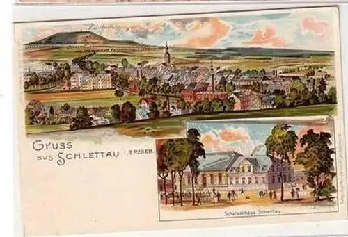 47477 Ak Lithographie Gruß aus Schlettau im Erzgebirge Schützenhaus um 1900