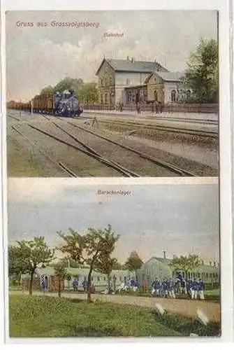 55487 Ak Gruß aus Großvoigtsberg Bahnhof und Barackenlager 1918