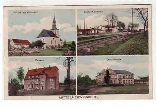 56582 Mehrbild Ak Mittelherwigsdorf Bahnhof, Schule usw. 1929