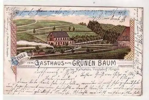 52824 Ak Lithographie Gruß vom Gasthaus zum Grünen Baum bei Voigtsdorf im Erzgeb