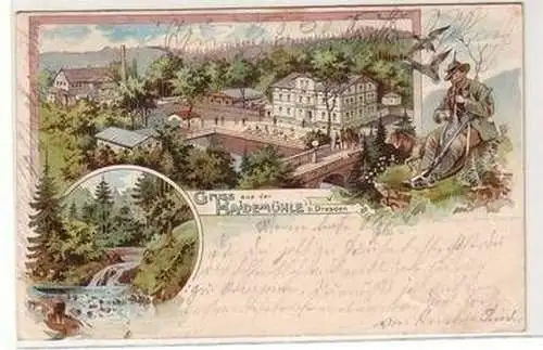 57531 Ak Lithographie Gruß aus der Haidemühle bei Dresden 1899