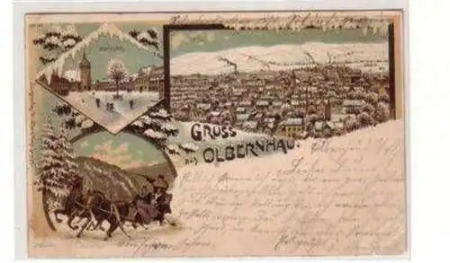 49821 Winter Ak Lithografie Gruss aus Olbernhau 1899