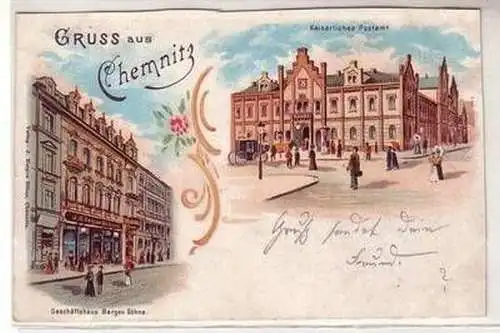 05252 Ak Lithographie Gruss aus Chemnitz Postamt usw. 1902