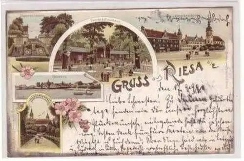 46207 Ak Lithographie Gruß aus Riesa an der Elbe 1899