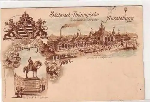 47522 Ganzsachen Ak Lithographie Sächs. Thür. Industrie- & Gewerbeausstellung 18