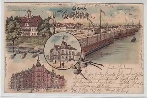 42765 Ak Lithographie Gruß aus Gröba um 1900