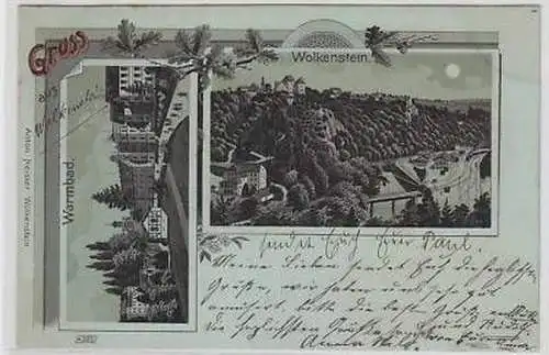 42923 Mondscheinkarte Gruß aus Warmbad Wolkenstein 1900