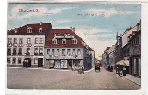 57417 Ak Meerane Hotel zur Sonne und Augustusstrasse 1917