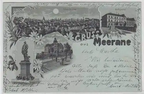 52939 Ak Mondscheinkarte Gruß aus Meerane Amtsgericht usw. 1898