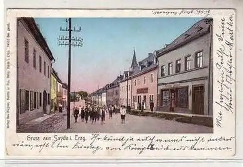 53250 Ak Gruß aus Sayda im Erzgebirge Strassenansicht 1906