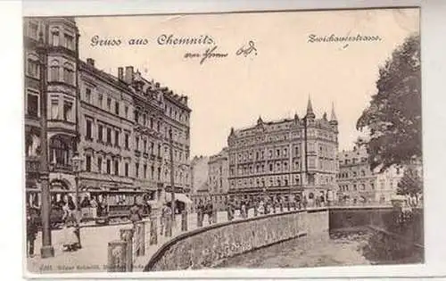 56825 Ak Gruß aus Chemnitz Zwickauerstrasse mit Strassenbahn 1899