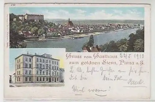 42769 Ak Gruß aus Pirna Gasthaus zum goldnen Stern 1910