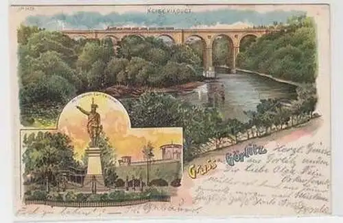 58189 Ak Lithografie Gruss aus Görlitz Neiseviaduckt, Pr. Fr. Carl Denkmal 1899