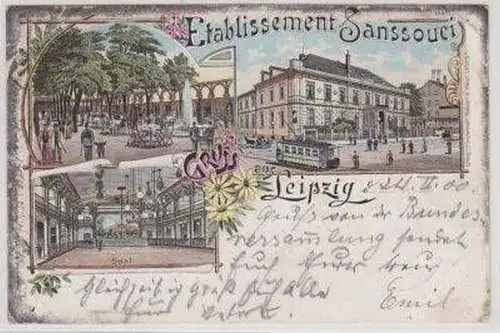 46668 Ak Lithographie Gruß aus Leipzig Gasthof 1900