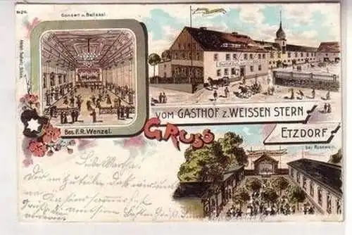 46876 Ak Lithographie Gruß vom Gasthof zum weissen Stern Etzdorf 1901