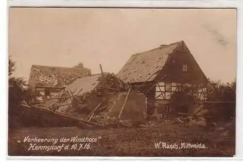 06984 Foto Ak Hermsdorf in Sachsen "Verheerung der Windhose" 1916