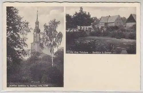 17341 Ak Zedlitz bei Borna Kirche und an den Teichen um 1930