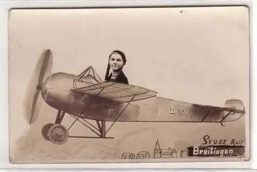 17446 Foto Ak Gruß aus Breitingen Flugzeug Fotomontage um 1920