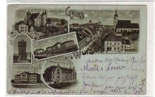 47338 Mondscheinkarte Gruß aus Wurzen 1898