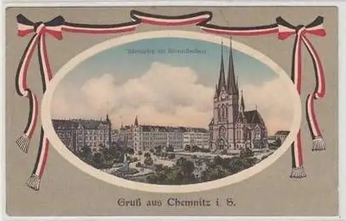 07617 Ak Gruß aus Chemnitz Körnerplatz mit Denkmal 1910