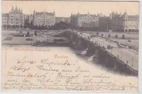 57659 Ak Dresden Albertbrücke u. Sachsenplatz 1898